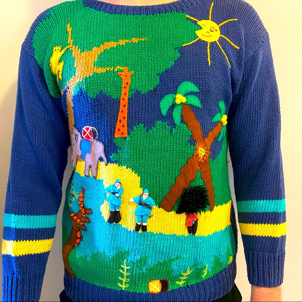 Vintage 90s Handknit Peruvian Folk Art Sweater Chompas Del Peru Womens Medium